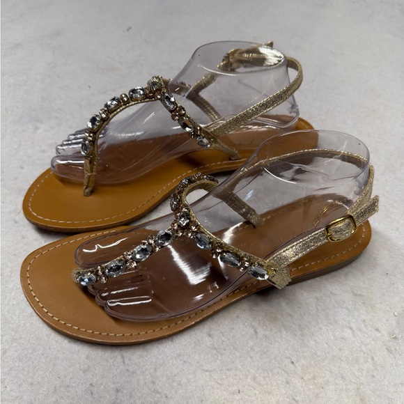Unisa‎ Women’s 9.5 Gold Leather Rhinestone Sandals - Picture 1 of 7